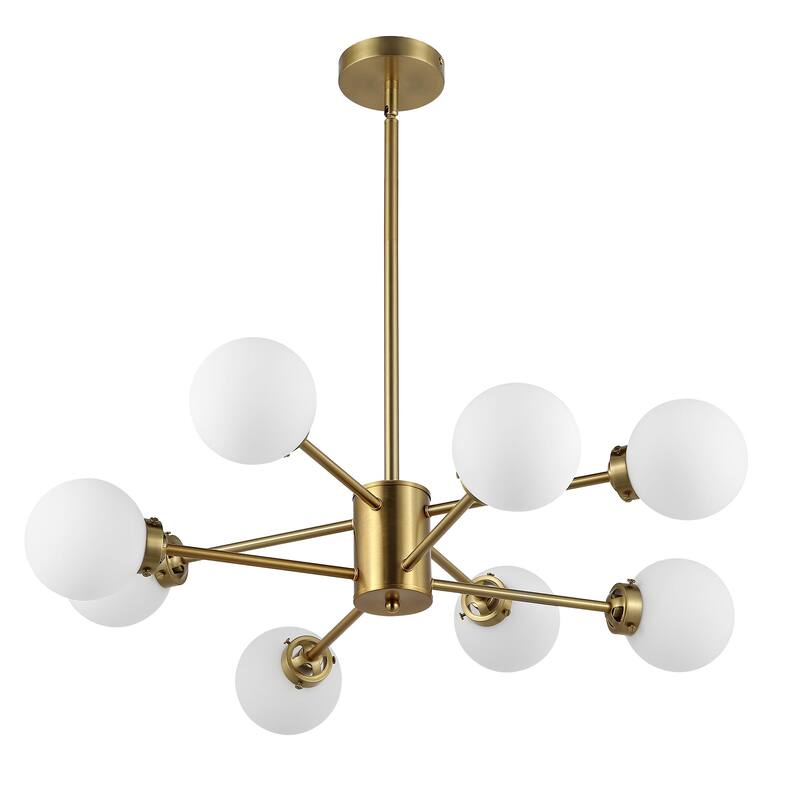 WINGBO 8-Light Modern Chandelier, Sputnik Pedant Light Fixture with Large Clear Glass Globe Shade - N/A - Gold + White Glass