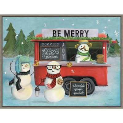 Christmas on wheels III by Mary Urban Framed Canvas Wall Art