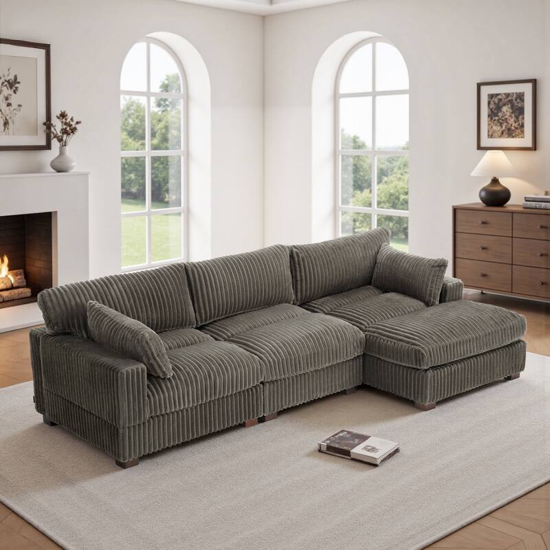 Plush Corduroy Upholstered Modular Sectional Sofa with Chaise