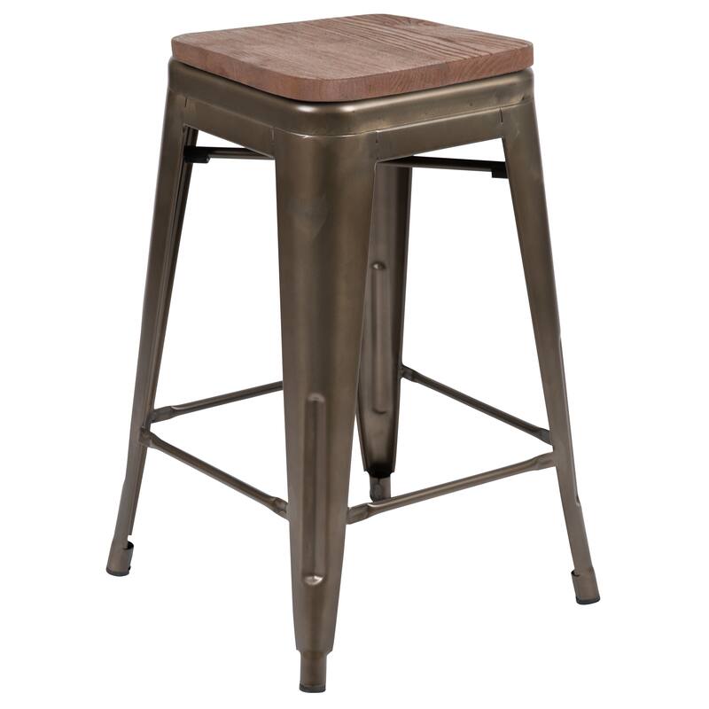 4 Pack 24" High Metal Indoor Counter Bar Stool with Wood Seat - Stackable Stool