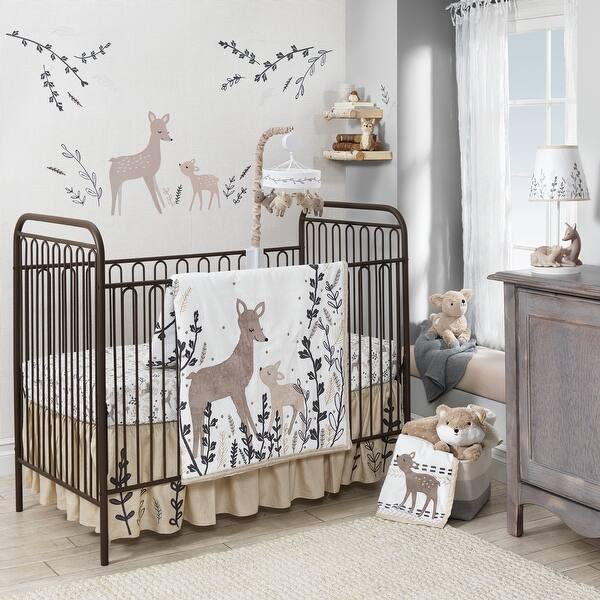 Lambs Ivy Meadow White Taupe Gray Woodland Deer Nursery 3 Piece Baby Crib Bedding Set Overstock 23482775