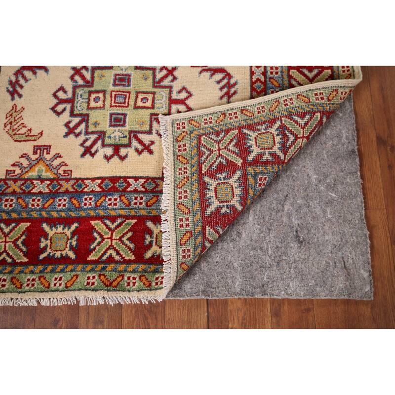 Geometric Beige Kazak Accent Rug Hand-Knotted Wool Carpet - 3'3" x 5'1"