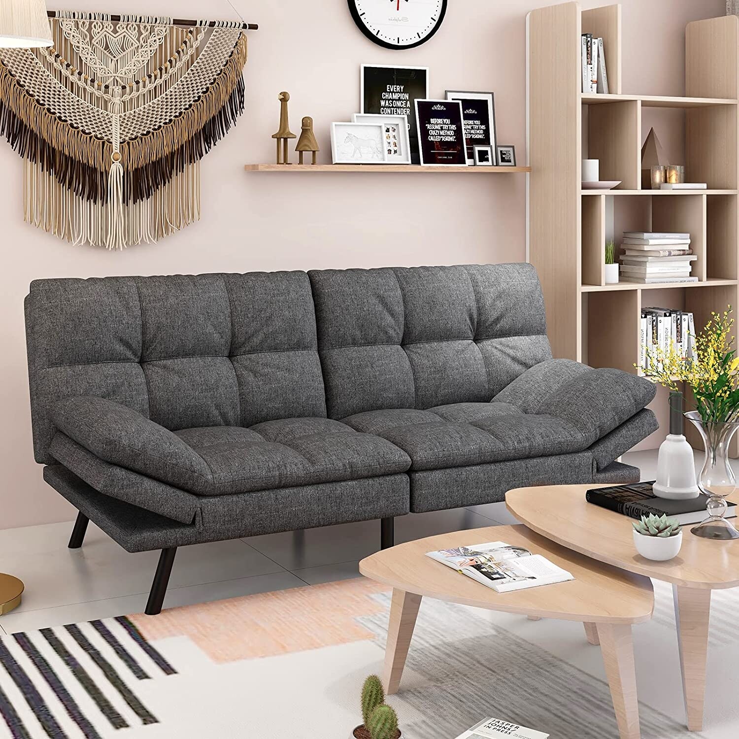 Futon Sofa Bed Memory Foam Foldable Couch Convertible Loveseat