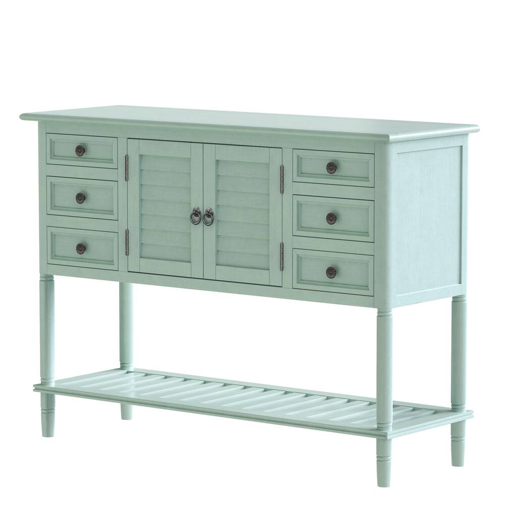Console Table with 6 Drawers and 2 Shutter Doors, Sage Green