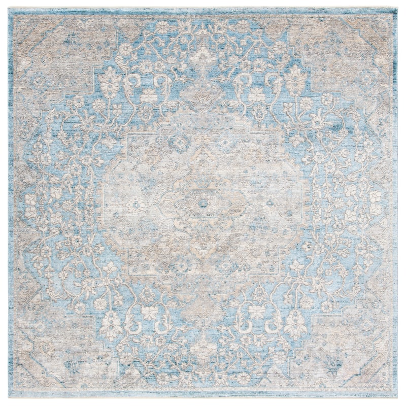SAFAVIEH Dream Gobnait Vintage Abstract Polyester Rug - 6'7" Square - Blue/Grey