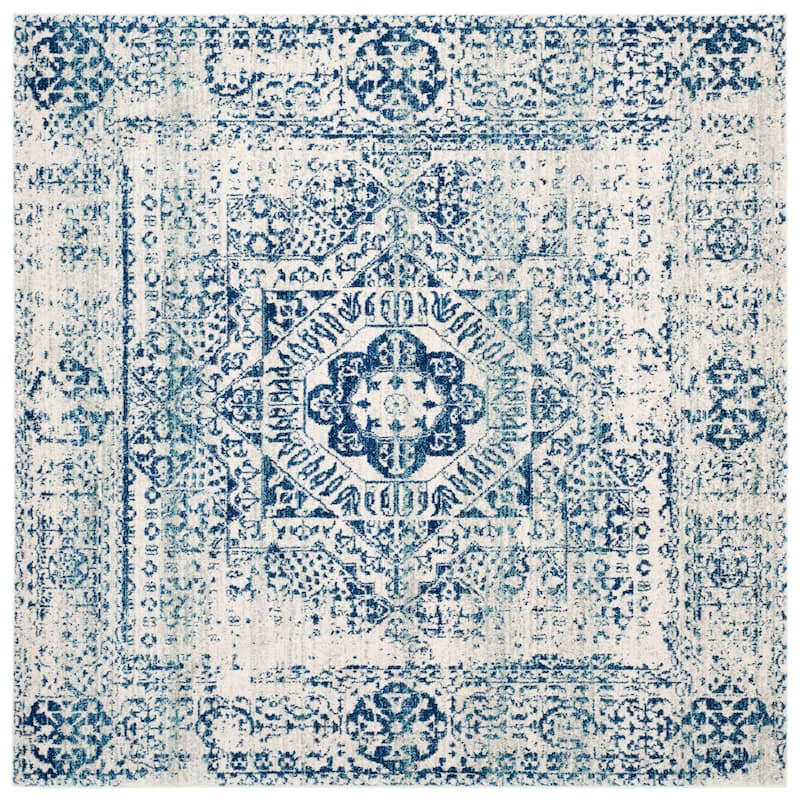 SAFAVIEH Evoke Gioia Vintage Boho Medallion Distressed Rug - 6'7" Square - Ivory/Blue