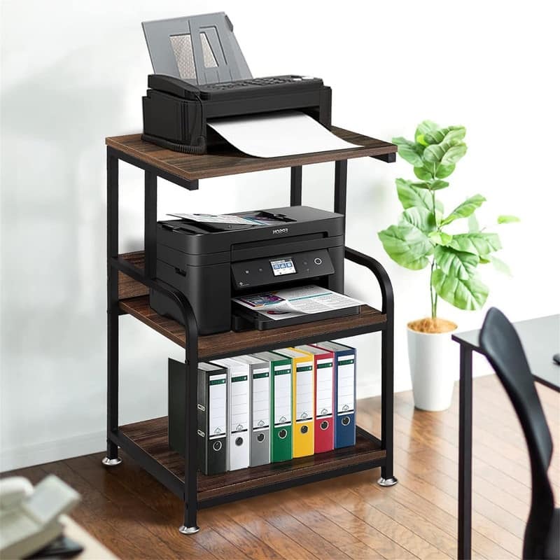 3 Tier Mobile Printer Stand on Wheels with Storage Shelves - 16"D x 20"W x 30"H