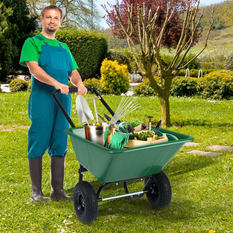 Gymax Dual-Wheel Wheelbarrow w/ Pneumatic Tires 330 LBS Load Capacity