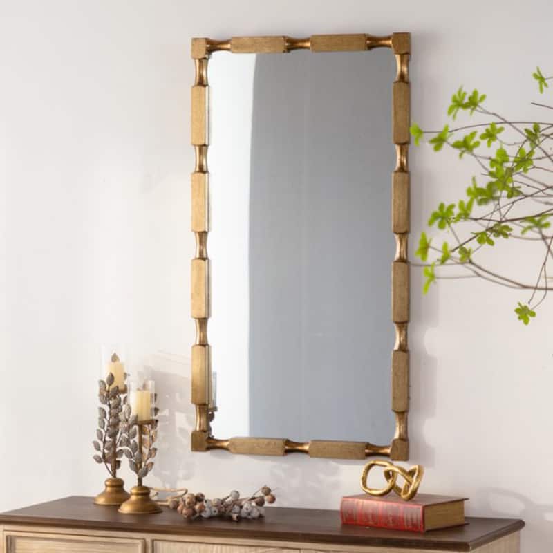 Gold Bamboo-Style Rectangular Wall Mirror - Textured Frame Decor for Living Room, Bedroom, Entryway