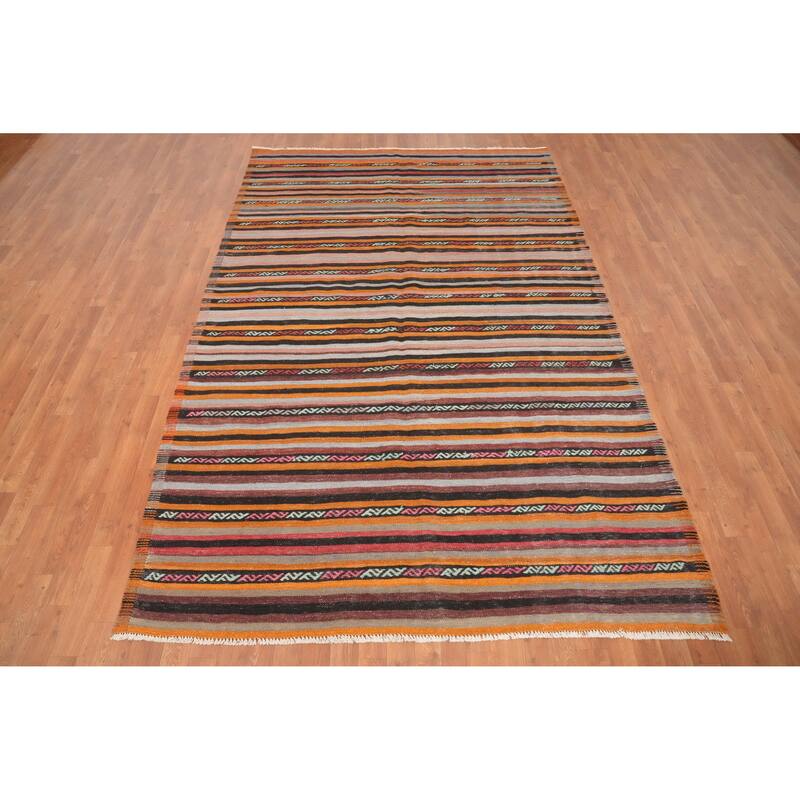 Hand Woven Oriental 100% Wool Carpet Southwestern Tribal Multi-Colored Kilim Area Rug - 9' 9'' X 6' 4''