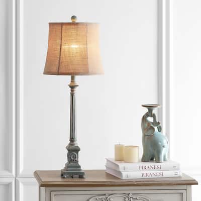 SAFAVIEH Lighting 32-inch Collin Antiqued Traditional LED Table Lamp - 12"x12"x31.5"