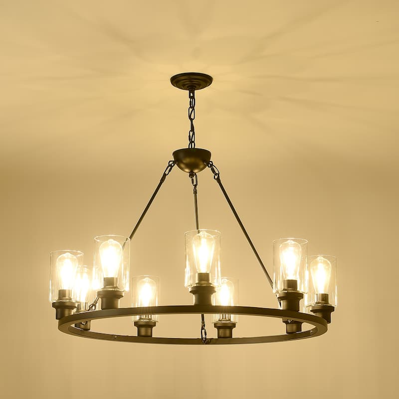 9-Light Black Wagon Wheel Chandelier With Light (No Bulbs) For Living Room Dining Room Kitchen--E26