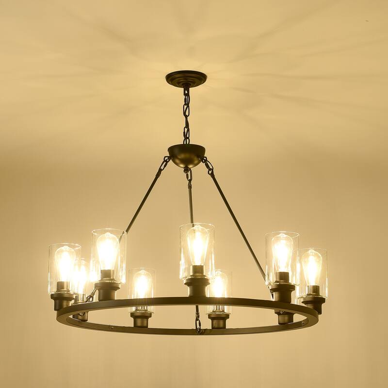 Black Wagon Wheel Chandelier 31.5 Inch ModernGlass Pendant Light 12-Light Ceiling Hanging Fixtures,NO INCLUDED BULBS