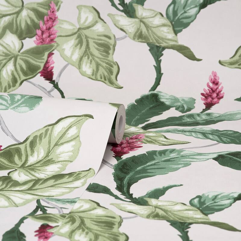 Brewster Meridian Parade Green Tropical Leaves Wallpaper