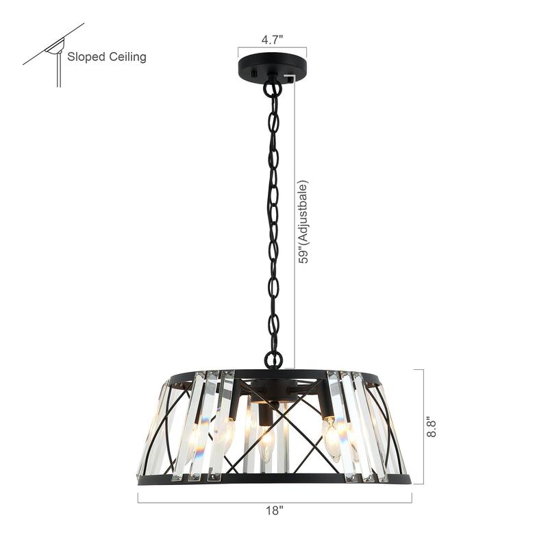 Farmhouse Modern 5-Light Metal Frame Crystal Drum Chandelier for Dining Room - 18-in W