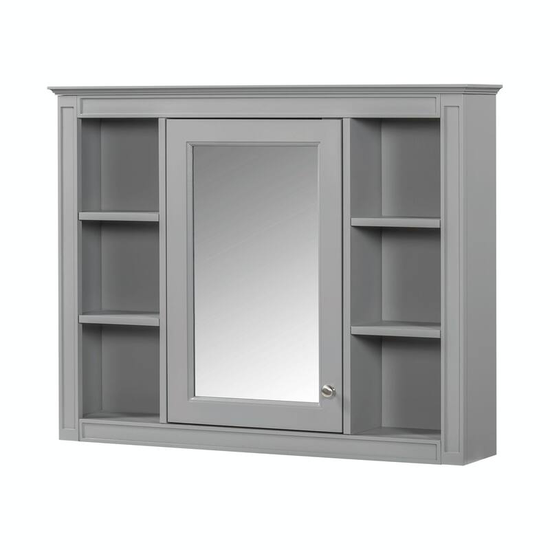 Modern Wall-Mounted Bathroom Storage Cabinet with Mirror - Includes 6 Open Shelves