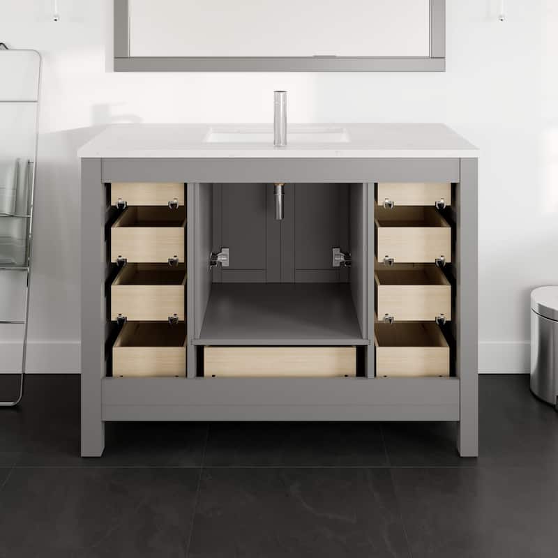 Eviva London 42"x18" Gray Transitional Vanity with White Carrara Quartz Top