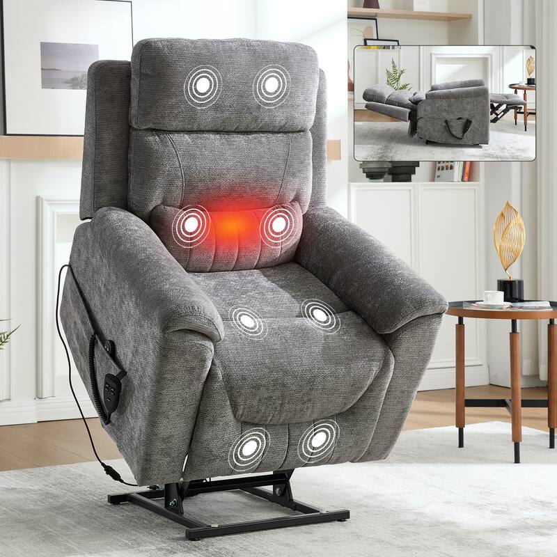 350 Lbs Leatherair Power Lift Recliner Chair,Heavy Duty Motion Mechanism With 8-Point Vibration Massage And Lumbar Heating - Grey