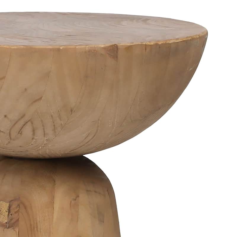 Balak Reclaimed Pine Round Modern Hourglass Side Table, Natural Pine