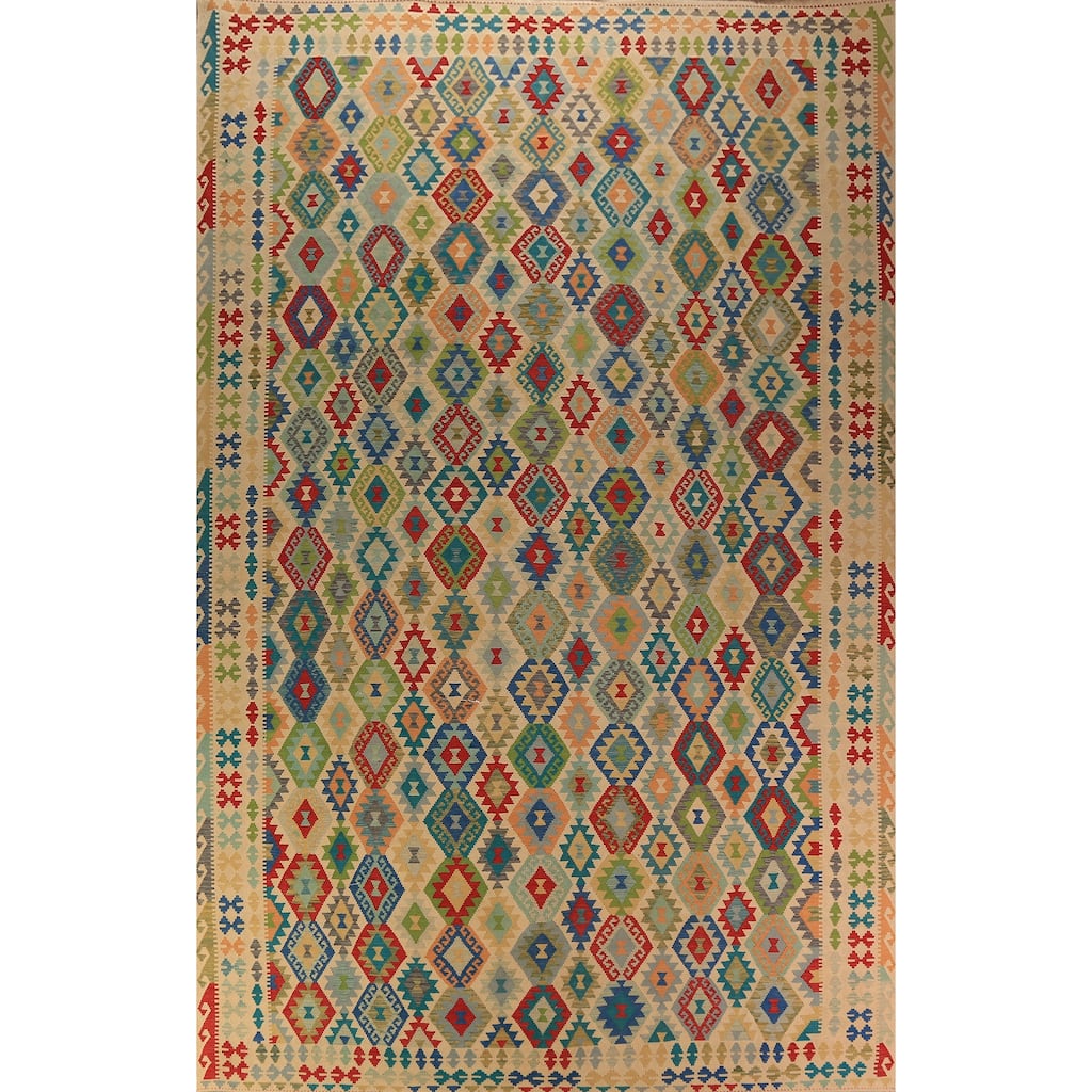 All-Over Wool Palace Size Kilim Oriental Rug Wool Carpet - 10'0"x 15'9"