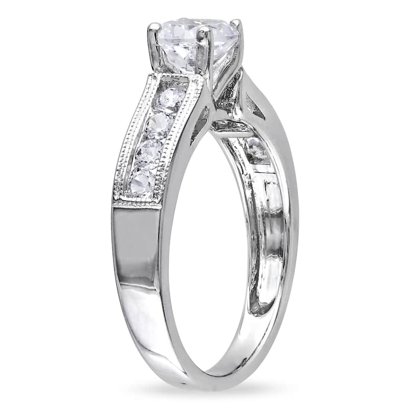 Miadora Sterling Silver Created White Sapphire Engagement Ring
