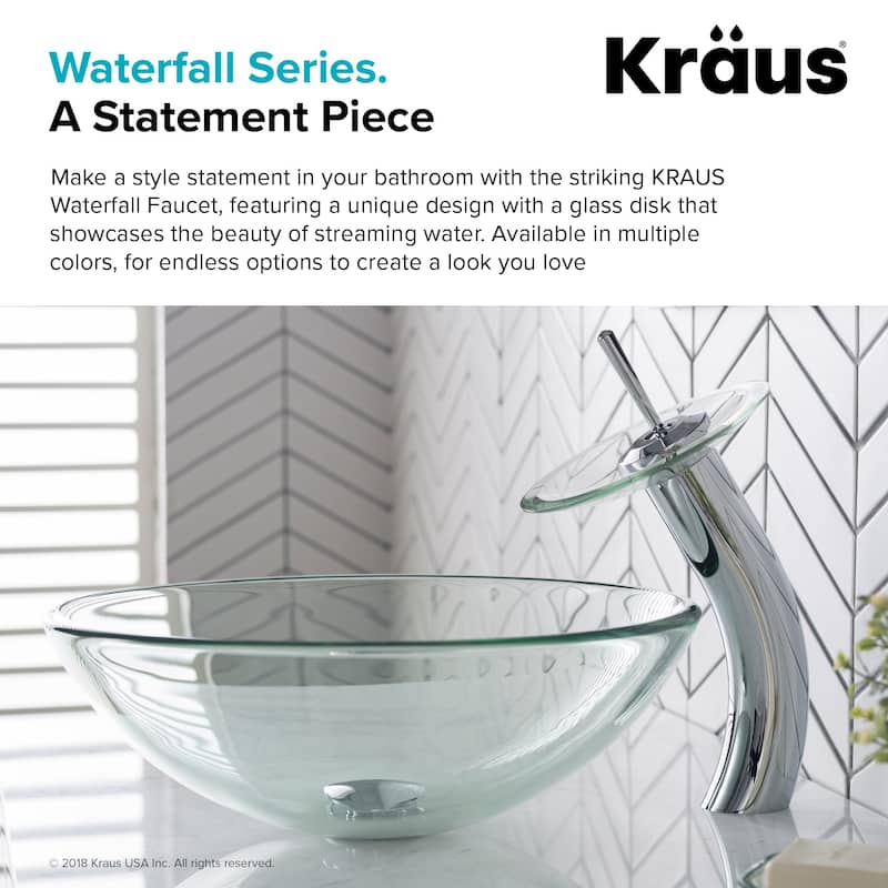 Kraus Waterfall Single Hole Clear Glass Vessel Bathroom Faucet - Metal
