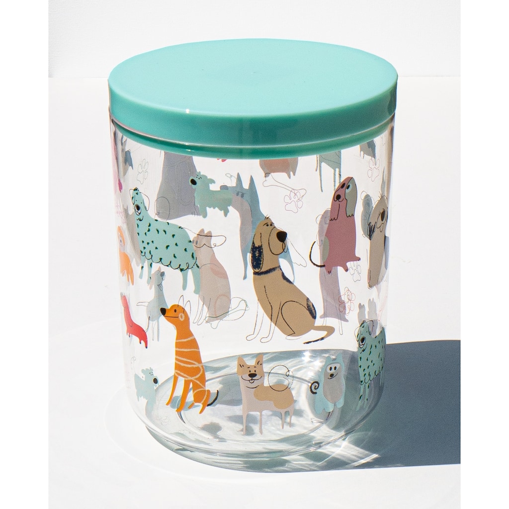 Dog Whimsy, Treat Jar with lid, (Melamine, & Acrylic), 65oz - Teal