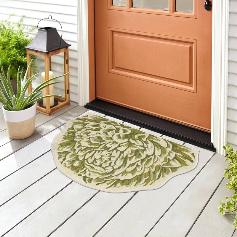 Liora Manne Esencia Peony Indoor/Outdoor Mat Green 3'3"x3'3" - 2'5" x 1'7" 1/2 SHAPED - Green