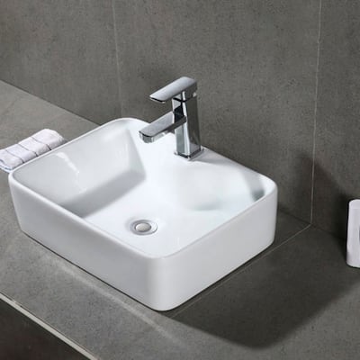 SAFAVIEH Solea Fen Porcelain Ceramic Vitreous Rectangular 19-inch White Bathroom Vessel Sink - 18.9" x 14.6" x 5.1"