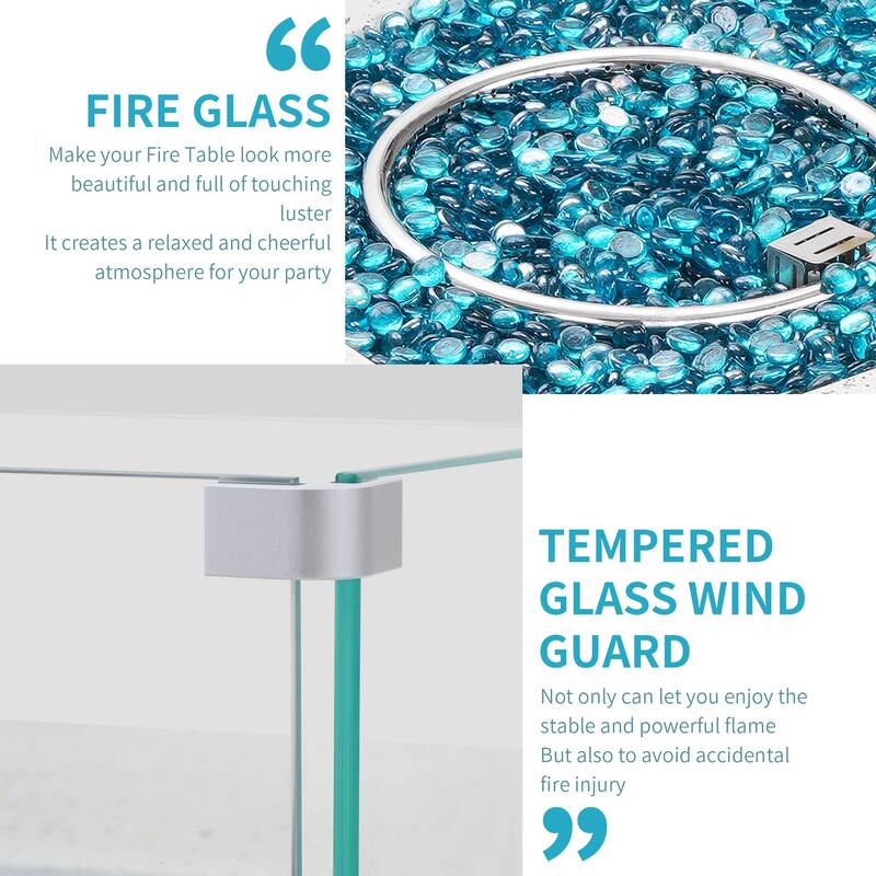 50,000 BTU Outdoor Propane Fire Pit Table with Glass Wind Guard White