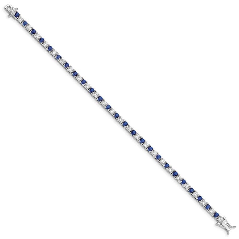 Curata 925 Sterling Silver Polished Safety clasp Box Catch Closure Blue and White CZ Cubic Zirconia Simulated Diamond Bracelet 7