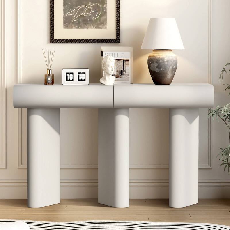 Modern 47.6" Entryway Table with Spacious Drawers and Geometric Legs - White