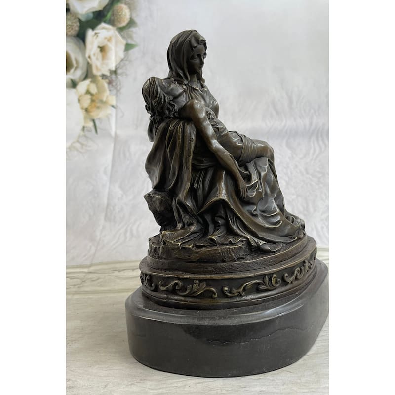 La Pieta By Michelangelo Bronze Sculpture Statue Miniature Replica On Marble Base
