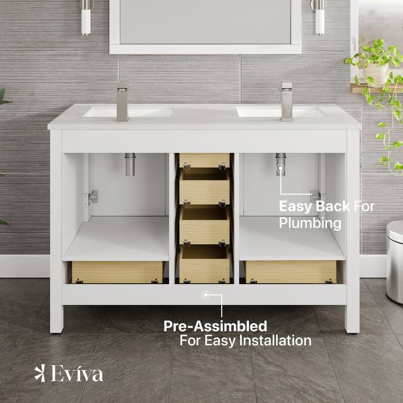 London 48"W DS Bath Vanity with Carrara Quartz Top & Porcelain Sink