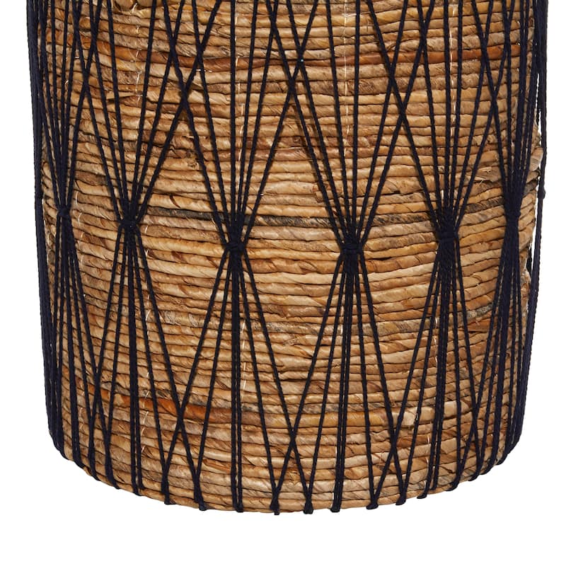 Brown Banana Leaf Handmade String Detail Decorative and Functional Storage Basket with Handles (Set of 3)