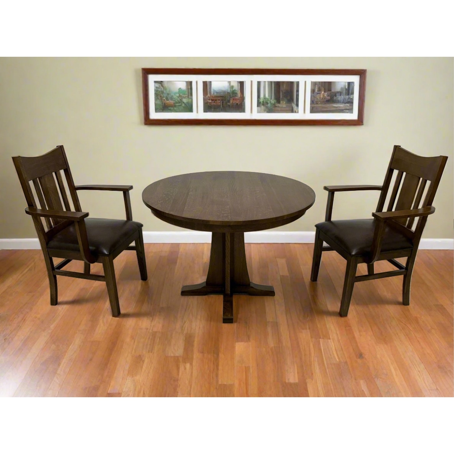 Mission Oak Round Dining Table & Arm chair Set of 2 - 42" - Walnut