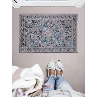 Halogen Veroni Grey/Teal Area Rug - 2'2" X 3'2"