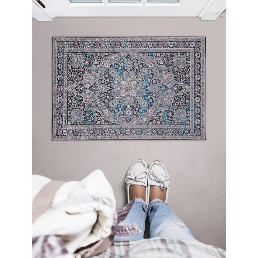 Halogen Veroni Grey/Teal Area Rug - 2'2" X 3'2"