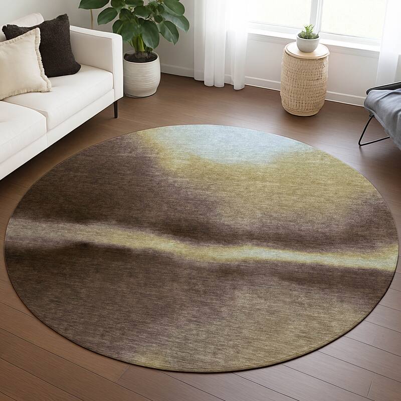 Machine Washable Indoor/ Outdoor Modern Landscape Chantille Rug