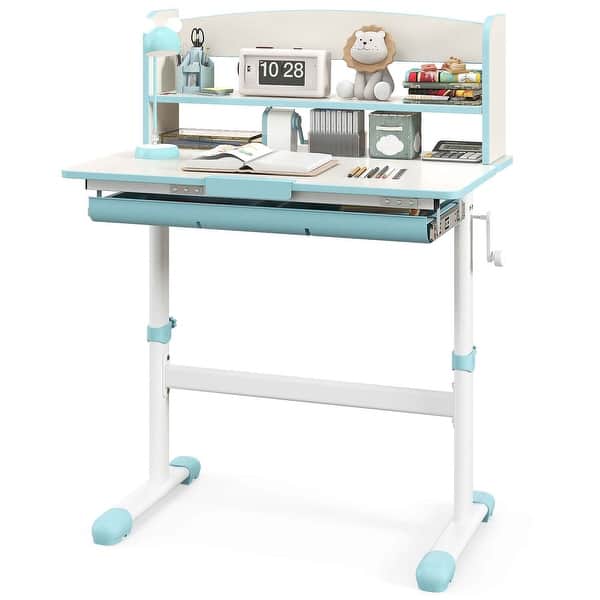 slide 2 of 11, Costway Kids Study Desk with 7-Level Tiltable Desktop Adjustable - See Details Blue
