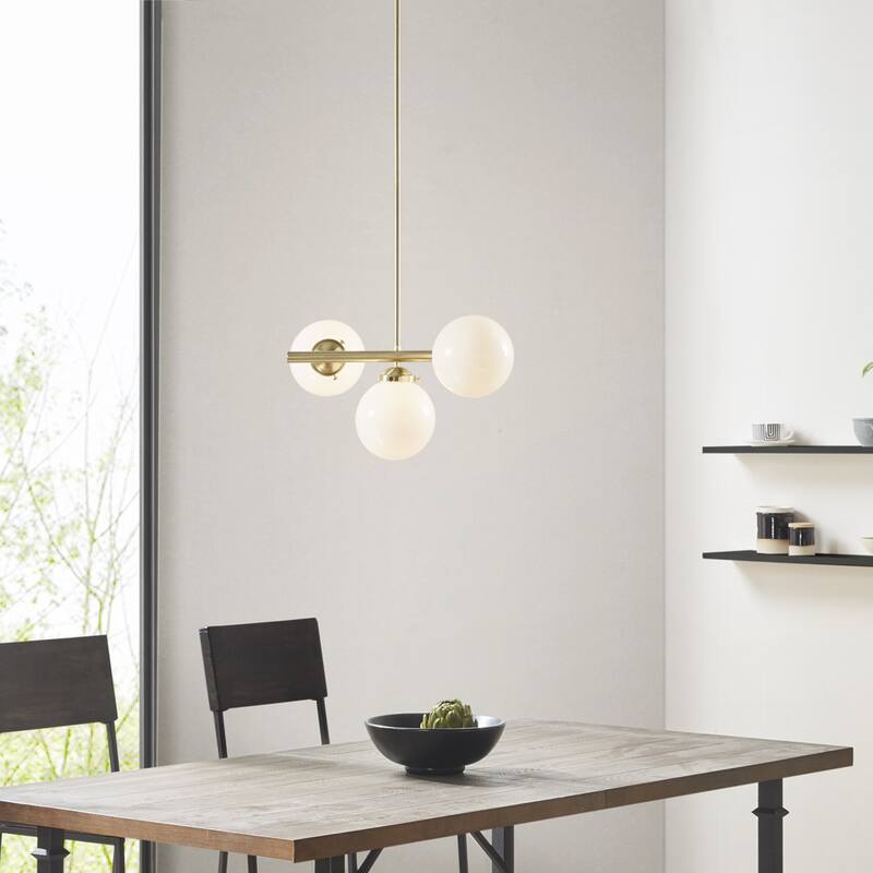 3-Light Chandelier with Frosted Glass Globe Bulbs for living room,bedroom,and dining room - Gold