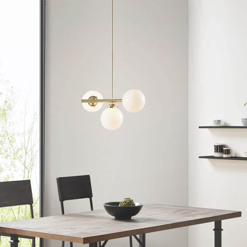 3-Light Chandelier with Frosted Glass Globe Bulbs for living room,bedroom,and dining room