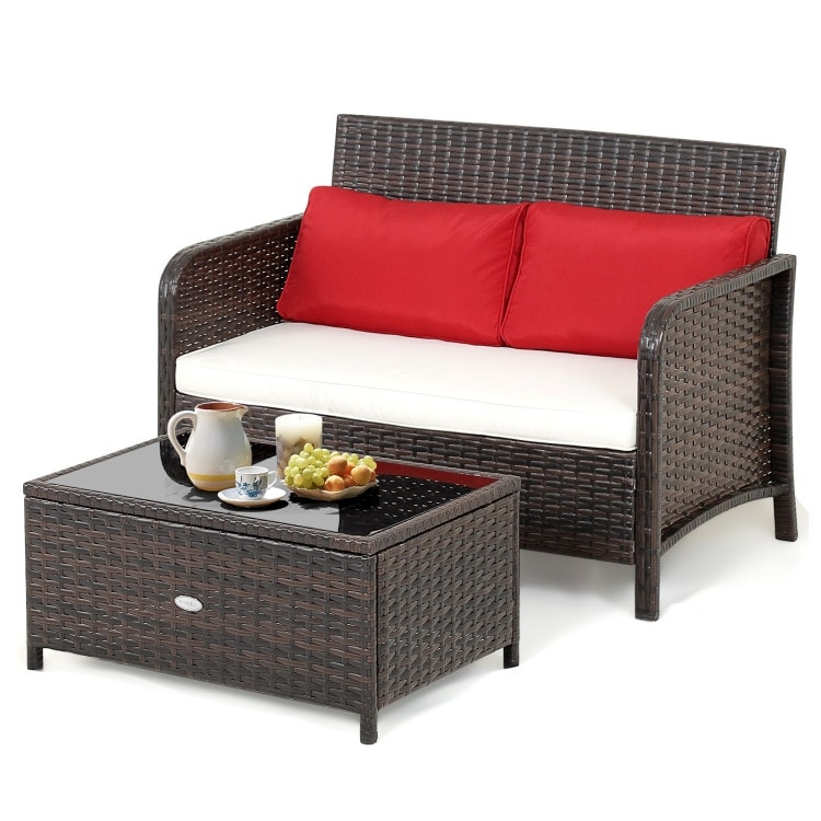 Wicker loveseat best sale and coffee table
