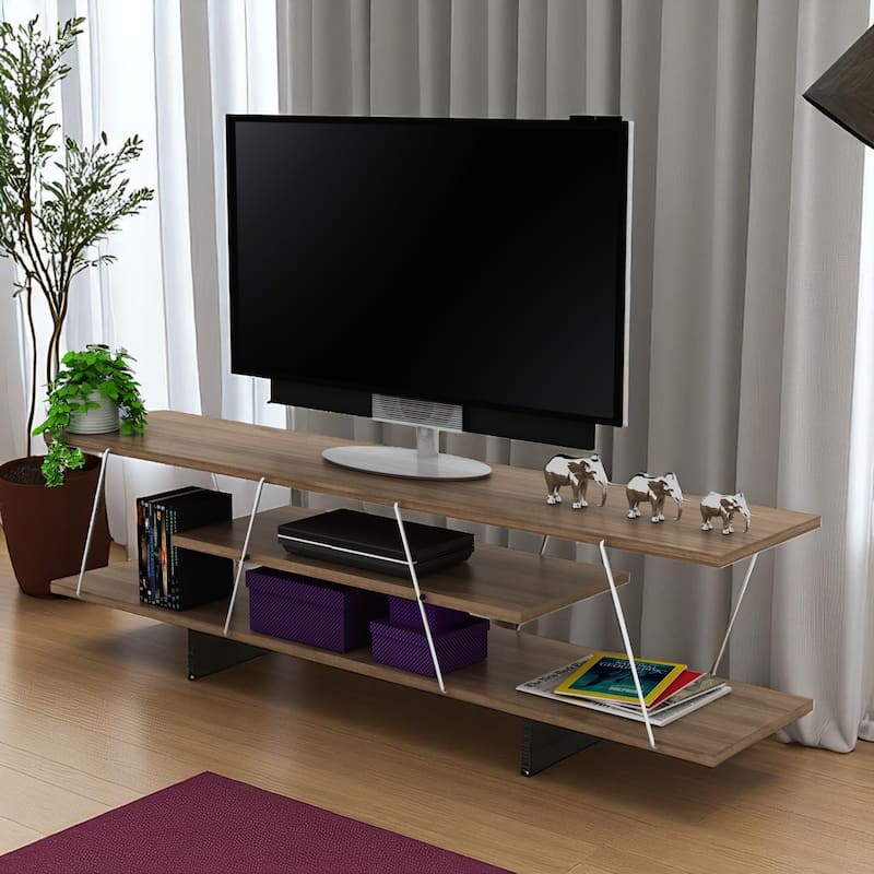 Kylind TV Stand for TVs up to 58" Mid-century Modern - Walnut-Chrome