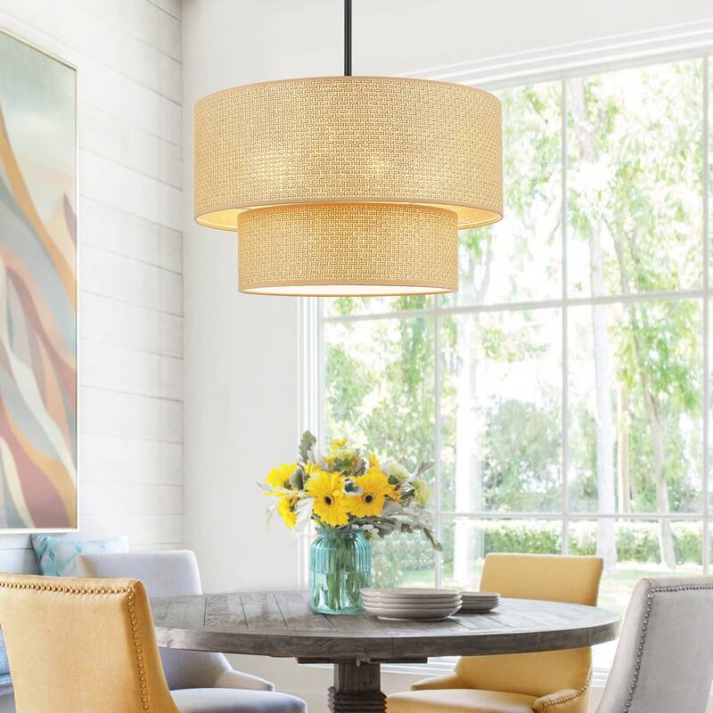 GetLedel 4-Light Bohemian Handwoven Drum Chandelier - Brown