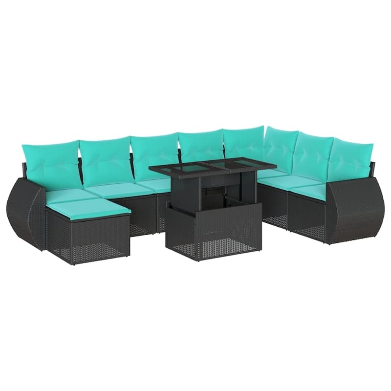 vidaXL Patio Sofa Set with Cushions and Table Outdoor 9 Piece Poly Rattan - 24.4 x 24.4 x 27.2