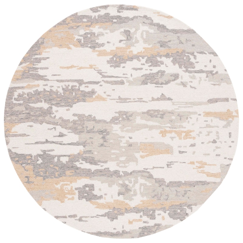 SAFAVIEH Handmade Abstract Kotoko Contemporary Wool Rug - 6' Round - Ivory/Grey