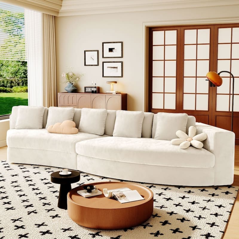 115.7" Modern Upholstered 2-piece Modular Sectional Sofa with 5 Pillows - Beige