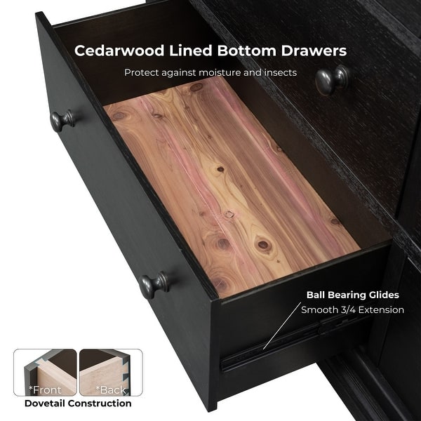 Furniture of America Windcrest Black/Rustic Oak Rubberwood 6 -Drawer 64-in W Standard Dresser With Mirror one_size | IDF-79009BK-DM