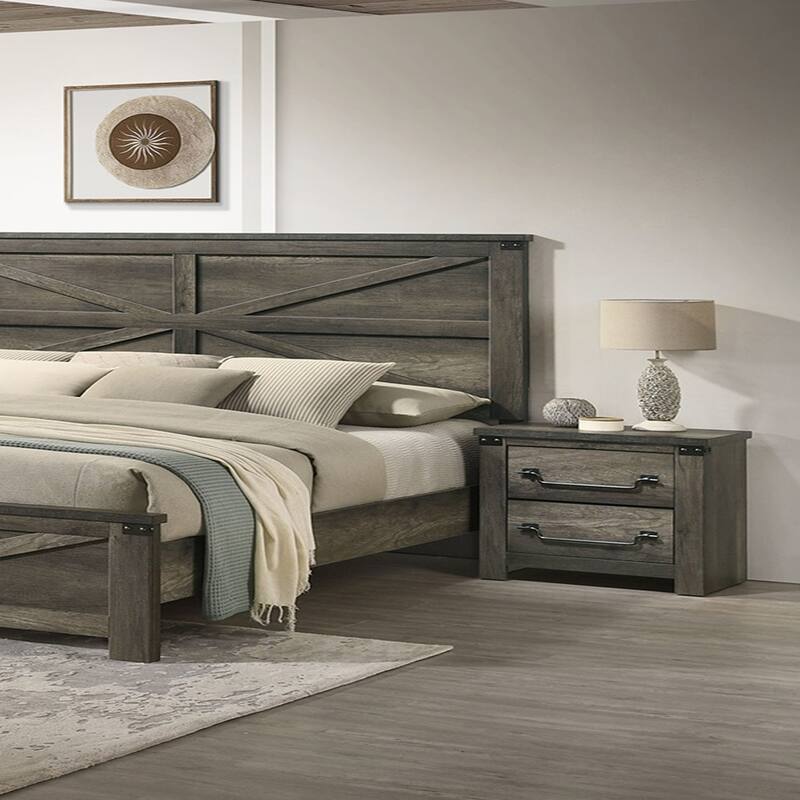 Rustic Gray 1pc Bedside Table Melamine Paper Wooden Nightstand